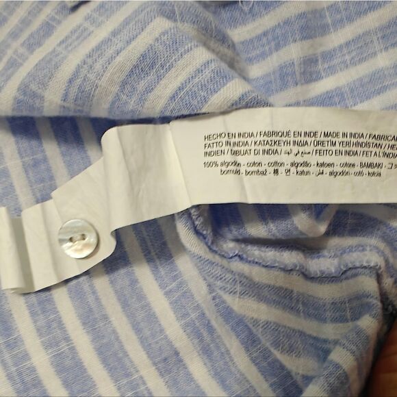 Stradivarius Oversized Cotton Blue and White Striped Button Down Shirt Sz L - Picture 5 of 6